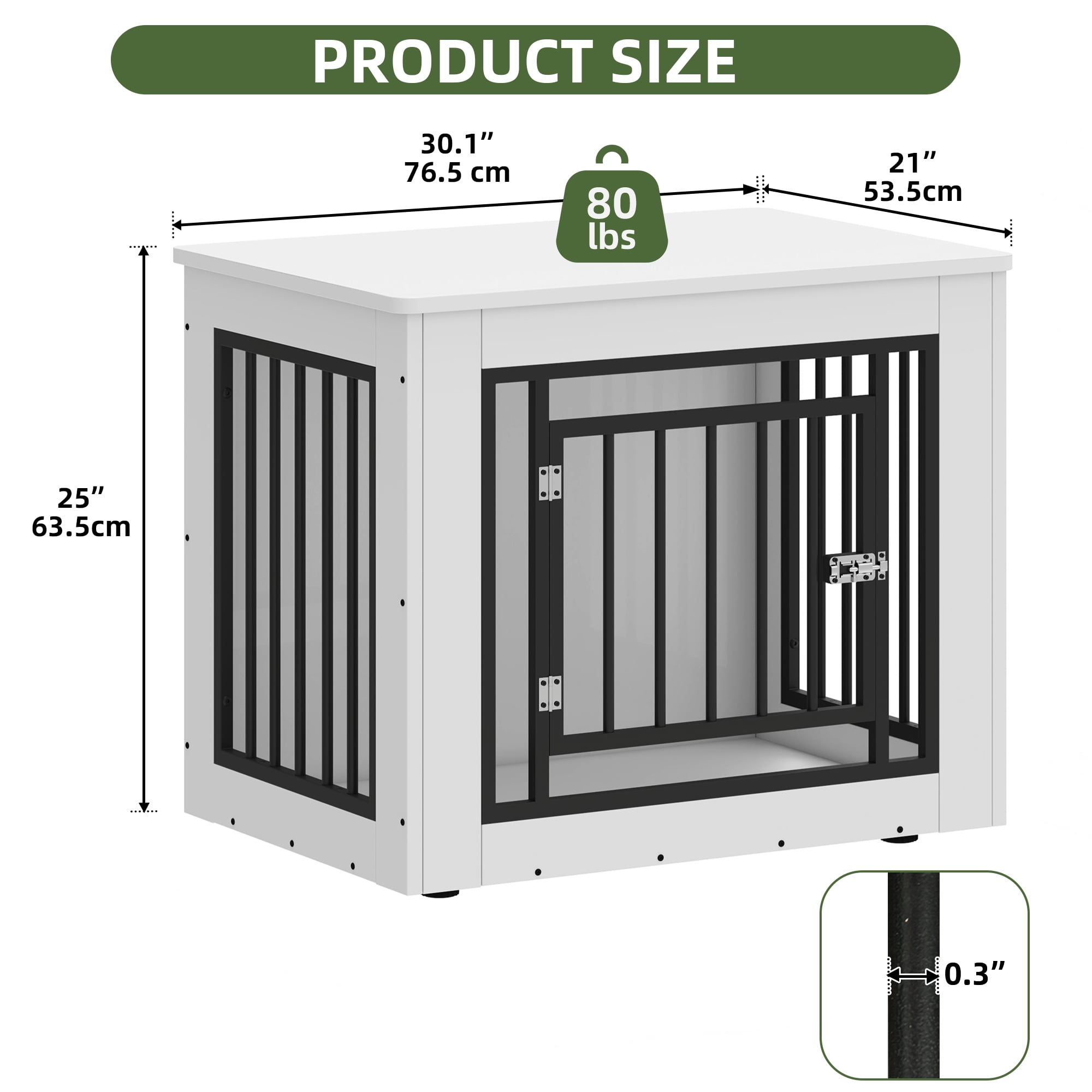 Uforic 30.1" Dog Crate Furniture, 2-in-1 Iron-Wood Indoor Dog Cage with Lockable Door, Safety Corners, and Waterproof Top, White