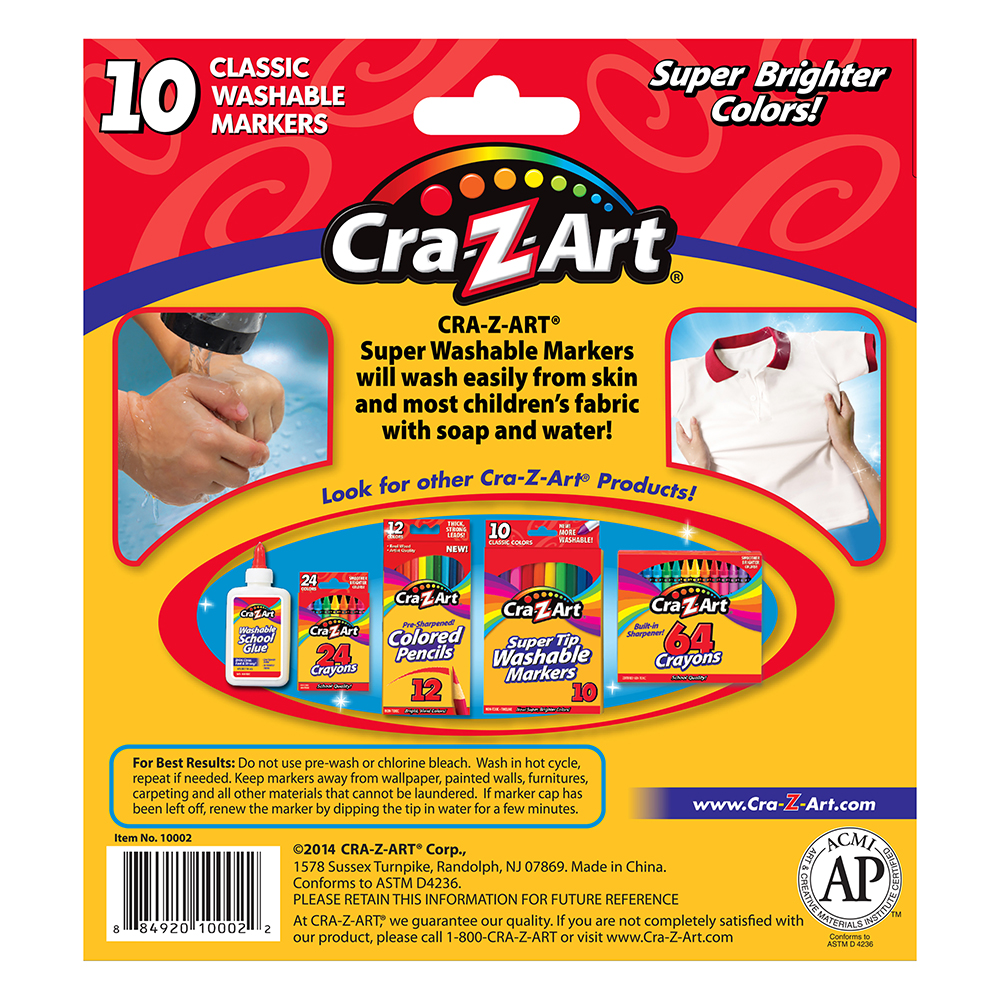 Cra-Z-Art Classic Multicolor Broad Line Washable Markers, 10 Count, Back to School Supplies - image 3 of 11