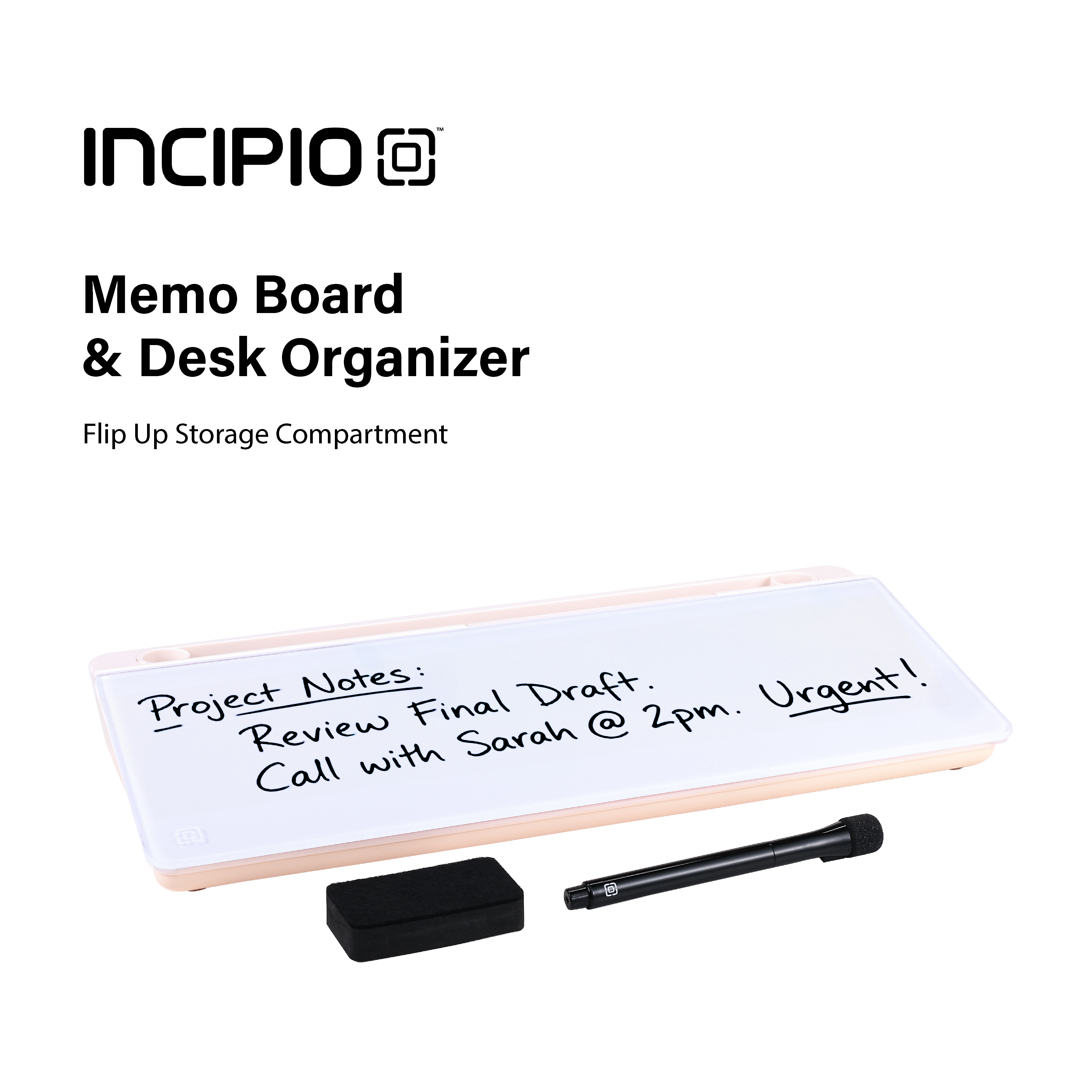 Incipio Desktop Memo Board with Flip-Up Storage, Brown photo 2