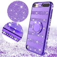 thumbnail image 2 of iPod Touch 7 Case,iPod 7/6/5 Case,Glitter Cute Phone Case Girls with Kickstand - Purple Stripe, 2 of 6