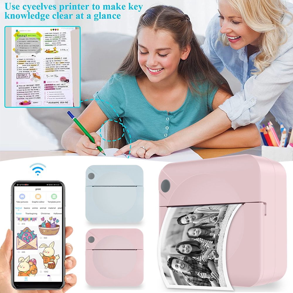 Mini Imprimante Thermique Portable - Bluetooth IOS/Android 5 Rouleaux Papier + 3 Autocollants