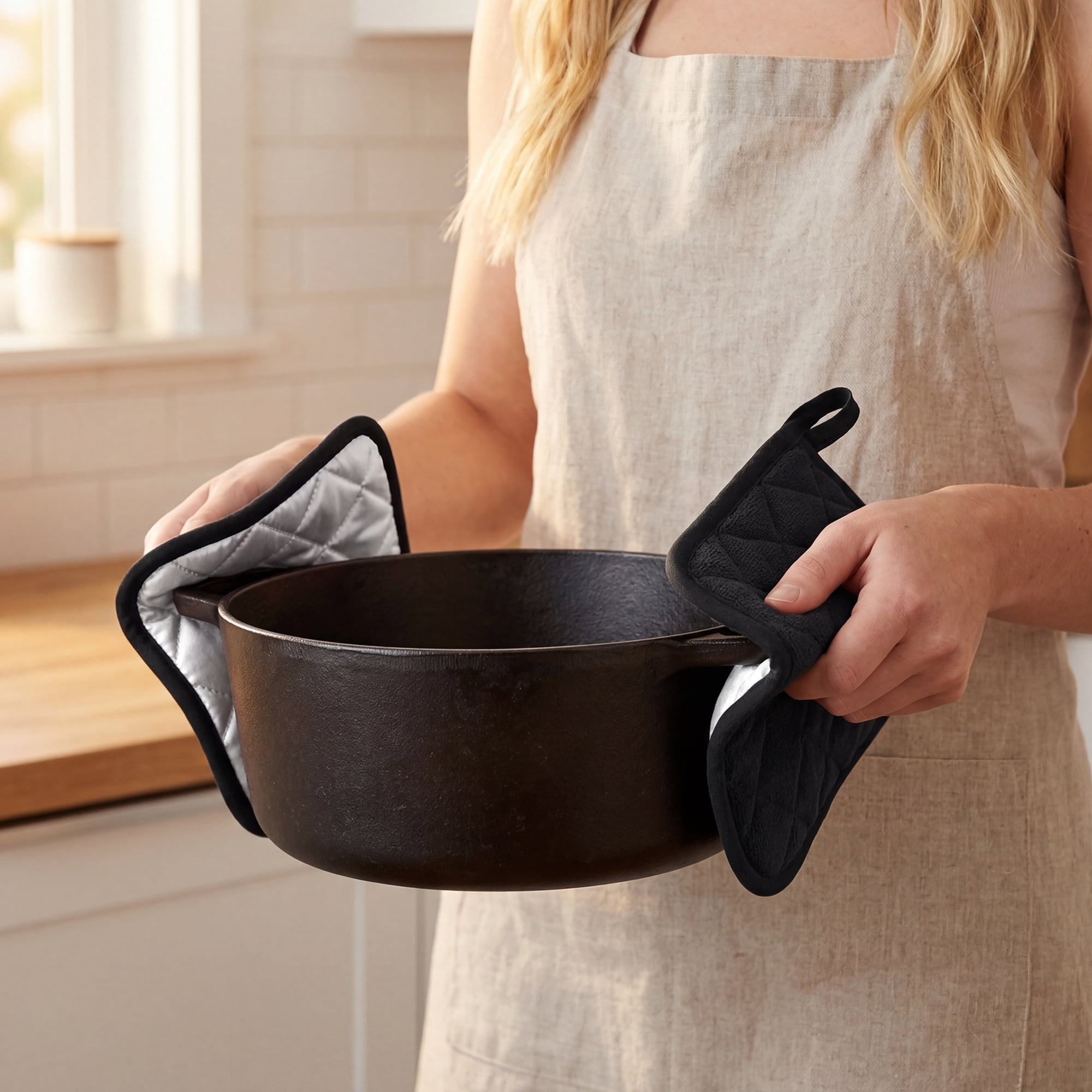 Unique Bargains Pot Holders Heat Resistant Non Slip Hot Pads for Cooking Black 2Pcs