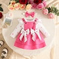 thumbnail image 2 of CAICJ98 Baby Girl Clothes Fall Winter Outfit Long Sleeve Ruffle Romper Plaid Skirt Bow Headband 3 Pcs Set (Hot Pink,3-6 Months), 2 of 8