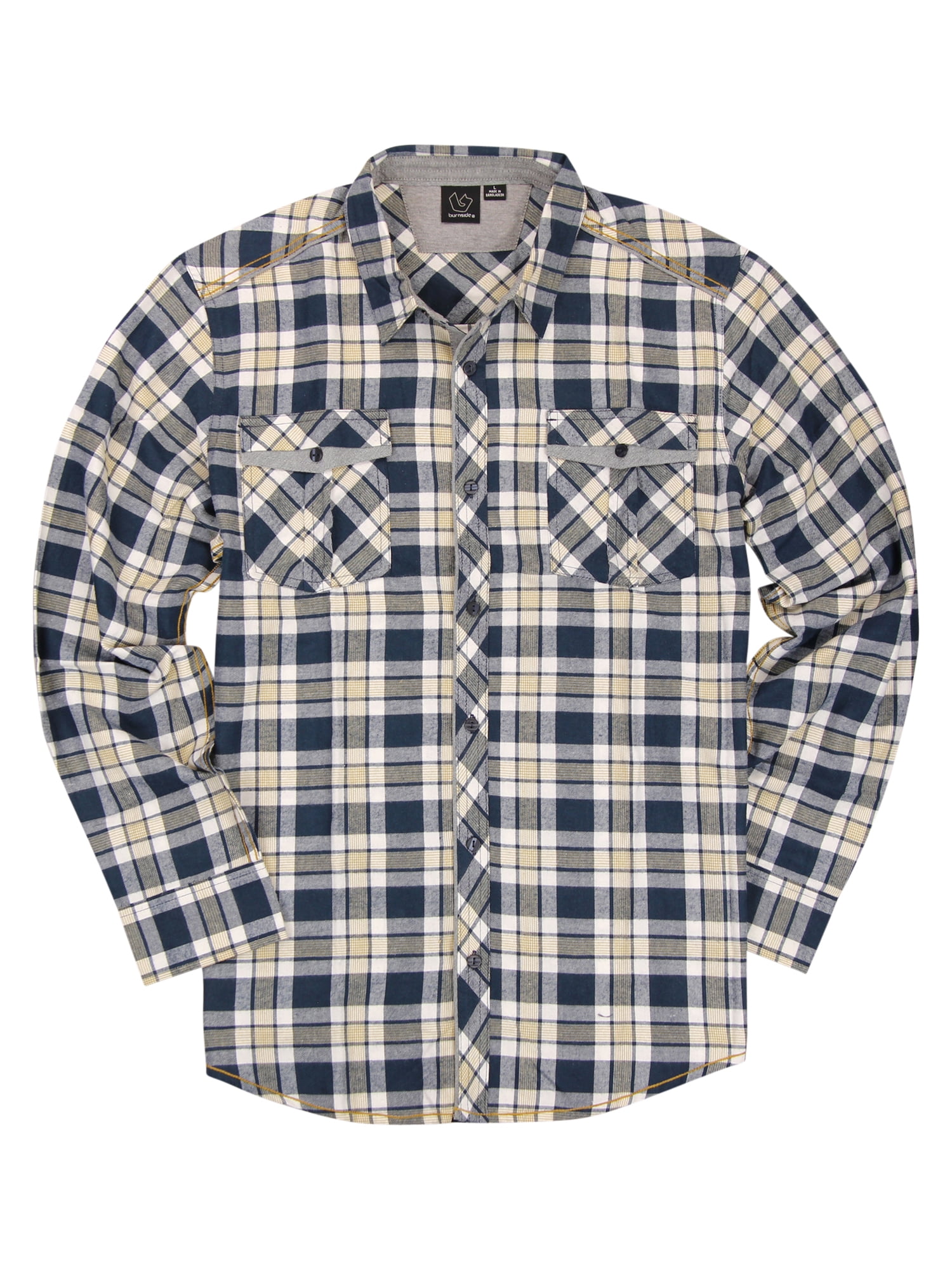 Men's Lightweight Button Down Long Sleeve Flannel Shirt (White, Large