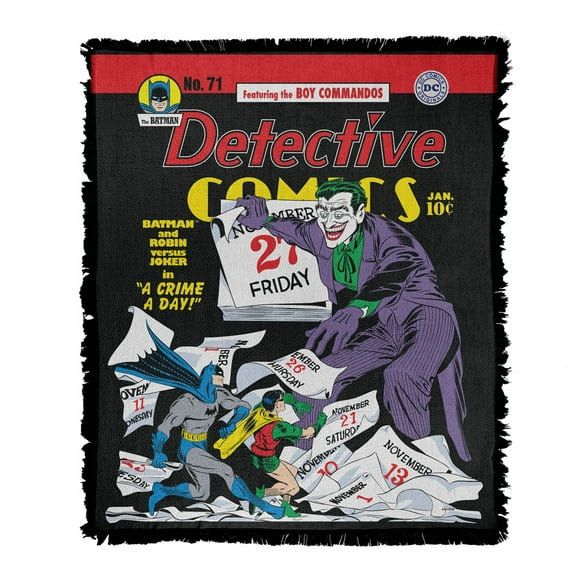 Batman Blanket, 50'x60' Comic Cover A Crime A Day Woven Tapestry Cotton Blend Fringed Throw