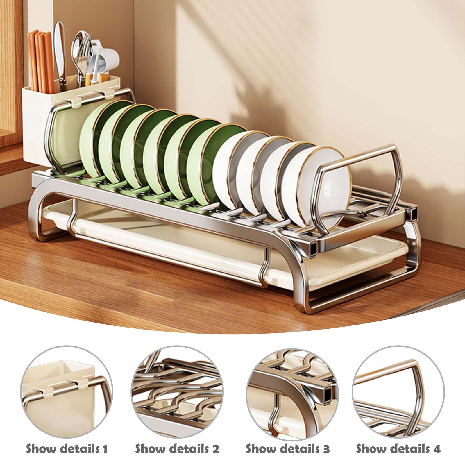 Fiocias Bowl Drying Rack Multipurpose Space Saving with Cutlery Holder Dish Storage Rack L