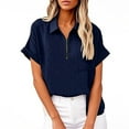 thumbnail image 1 of Vestidos Casuales Para Mujer, Blusas De Mujer De Moda Blusa tipo túnica de lino con media cremallera y manga corta con solapa para mujer, ropa de trabajo de verano, 1 of 6
