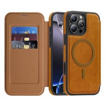 for iPhone 15 Pro Max Wallet Case, Compatible with MagSafe, Support Wireless Charging, Slim Fit Premium PU Leather Flip Folio Cover with Card Slots Case Wallet for iPhone 15 Pro Max - Brown
