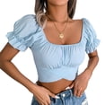 thumbnail image 1 of Camisa de gasa con cinturón en la espalda, blusa de gasa tipo corta, blusa de gasa corta, blusa de gasa corta plisada, funcionamiento suave, 1 of 6
