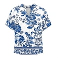 thumbnail image 5 of Womens Cotton T-Shirt Short Roll On Sleeve Shirt Button V Neck Fashion Printed Comfy Loose Fit Summer Tops (S, Blue), 5 of 5