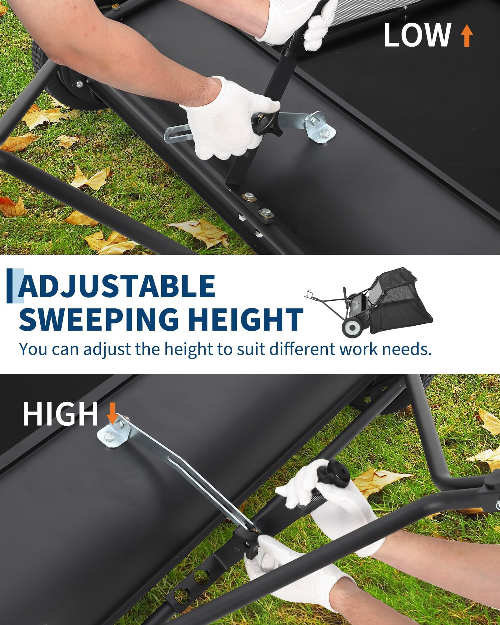 Lawn Sweeper Tow Behind with 42" Wide Sweeping Width, 21 Cu.Ft Large Hopper Capacity, Tool-Free Adjustable Sweeping Height, for Tractor ATV UTV, and Quick Assembly