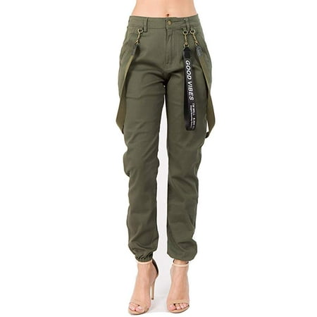 Love Moda Women’s Slim Fit Fashion Jogger with Suspenders (Olive, 3X #Rjh2111)