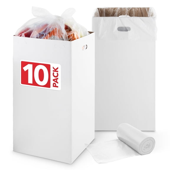40 Gallon Disposable Cardboard Trash Cans for Events (10 Count), Disposable Trash Cans for Parties and Weddings, 40 Gallon Trash Can for Garbage and Recycling, Pop Up Style with 20 Liners Included