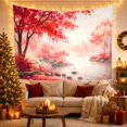 thumbnail image 3 of Red Maple Tree on Calm Water in Misty Forest, Serene Watercolor for Nature Lovers, Autumn Landscape Art Decor, Anniversary Gift, Tapestry Wall Hanging for Bedroom and Living Room, 3 of 7