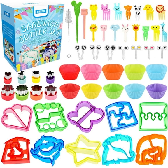Cartoon Shape Bento Box Accessories Kit Sandwich Cutter Set, by AIMEETO (53 Count)