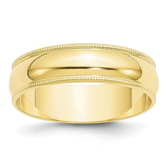 10k Yellow Gold 6mm Lightweight Milgrain Half Round Wedding Band Size 10