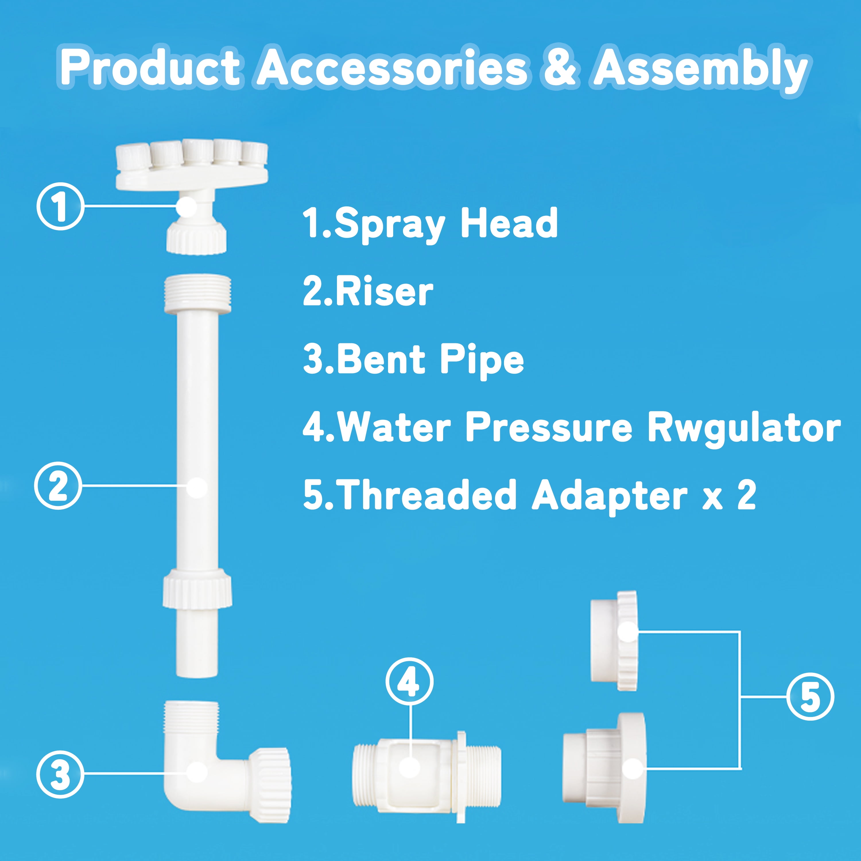 Hyindoor Pool Fountain for Above and In-Ground Pools, Adjustable 5 Nozzles Spray Waterfall Sprinkler Cooler