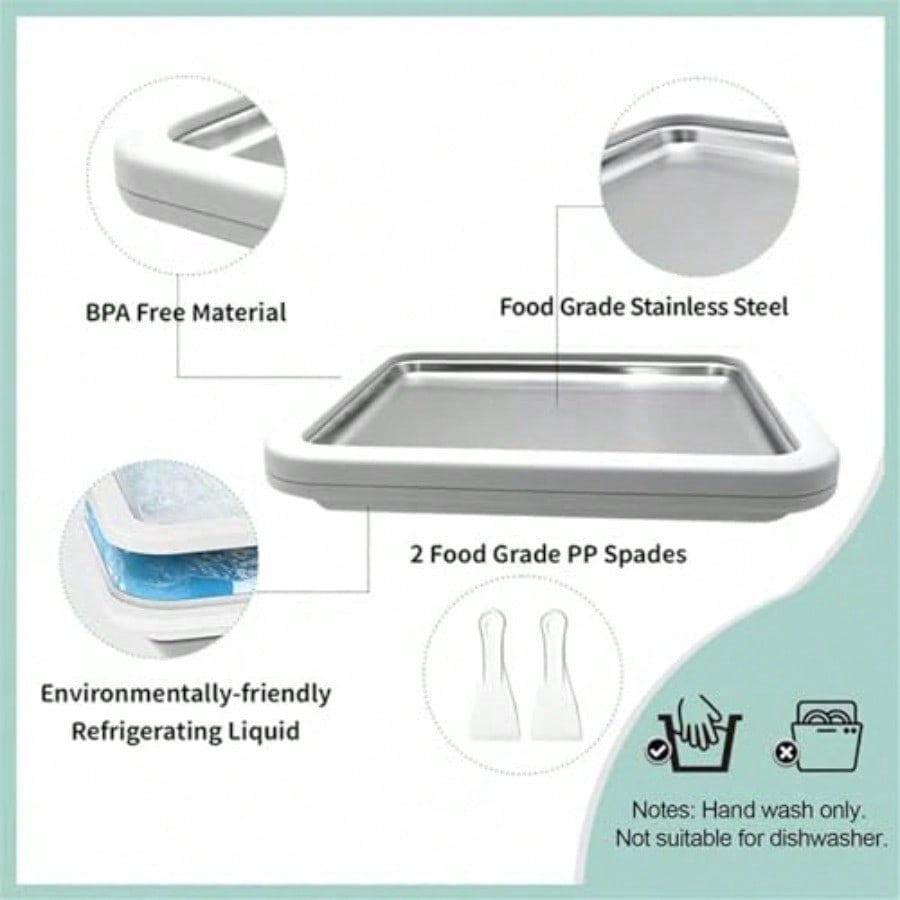 At-Home Rolled Ice Cream Maker Kit Instant Freeze Plate with 2 Scrapers Instant Gelato Pan/Roll Homemade DIY for Fun Parent-Child Activities Families White
