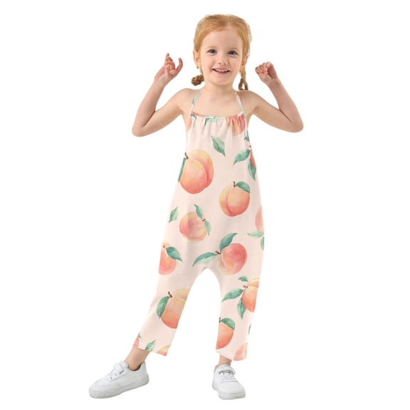 Girls' Jumpsuits Rompers Summer Casual Sleeveless Rompers With Pockets Spaghetti Strap Romper Pale Pink Peach's Pattern 1T