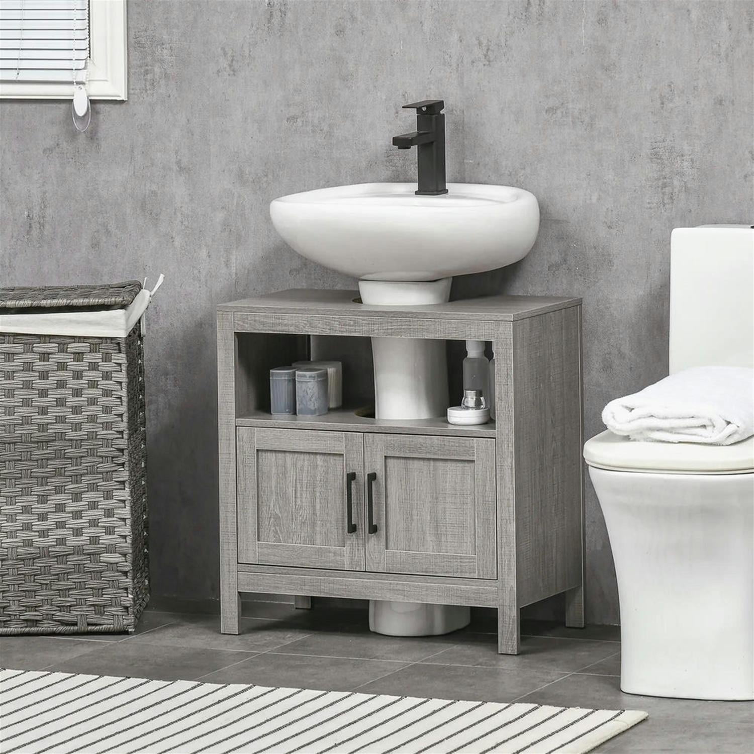 Demi Bonn 23" Modern Bathroom Vanity with U-Shape Cut-Out and Open Shelf, Pedestal Sink 2-Door Cabinet, Under Sink Cabinet, Gray