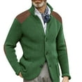 thumbnail image 2 of dGslk Men’s Shawl Collar Button Down Knit Cardigan Sweater with Suede Shoulder Patches Classic Casual Outerwear Jacket Green M, 2 of 2