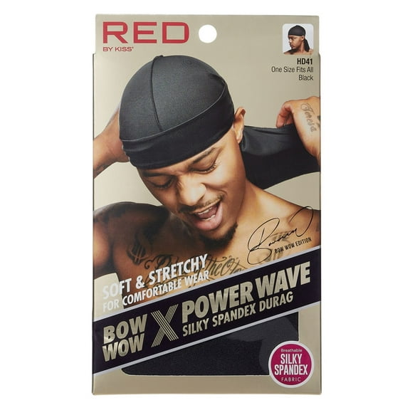 Kiss Red Durag Bow Wow Power Wave Silky Spandex Black (Pack of 3)