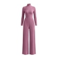 thumbnail image 5 of Bloomae Women's Long Sleeve Turtleneck Jumpsuit - Stretchy Ribbed Wide-Leg Casual One-Piece Back Cutout Rompers Loose Fit Overall Pants with Pockets, 5 of 5
