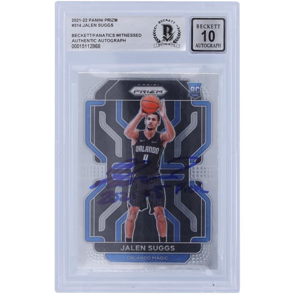Jalen Suggs Orlando Magic Autographed 2021-22 Panini Prizm #314 Beckett Fanatics Witnessed Authenticated 10 Rookie Card with "2021 #5 Pick" Inscription - Fanatics Authentic Certified