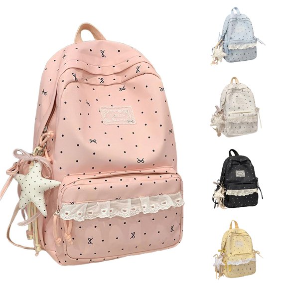 WAYUTE Backpack for Kids Lace Trim Star Print School Zip Up Backpacks for Girls Lightweight Fashion Large Capacity Bookbag Casual School Activities