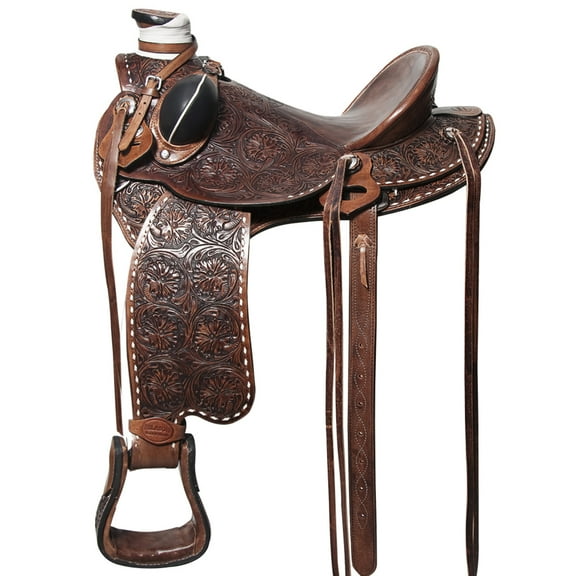 15 In Western Horse Saddle American Leather Wade Ranch Roping Floral Brown Hilason