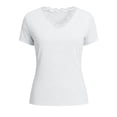 thumbnail image 2 of BTDECLAR Womens Summer Tops Short Sleeve V Neck Patchwork Lace Soft T Shirts Solid Color Textured Slim Fit Casual Tight Tops, 2 of 7