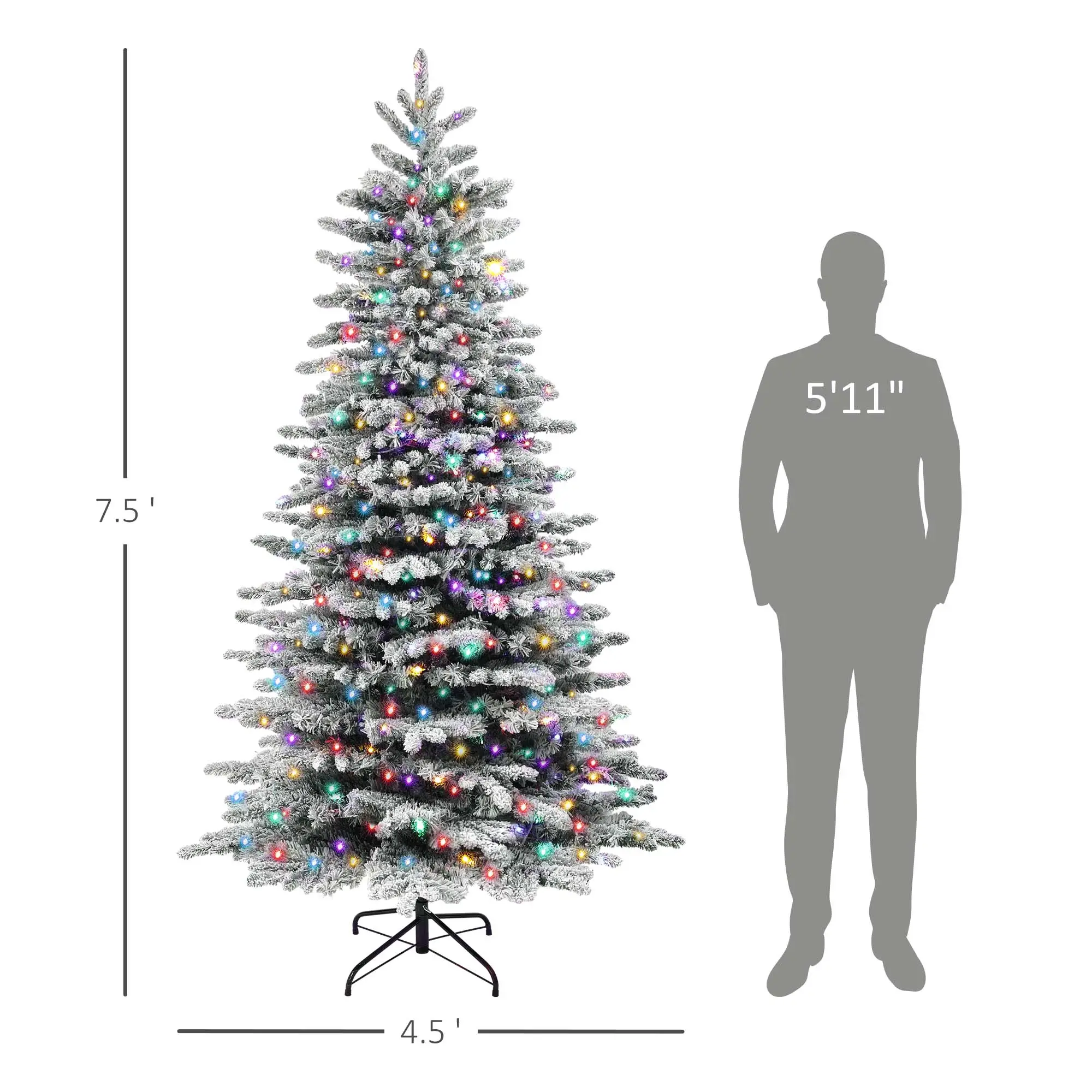 7.5ft Prelit Flocked Christmas Tree with 500 LED Lights 1264 Tips Remote Timer Indoor Decor