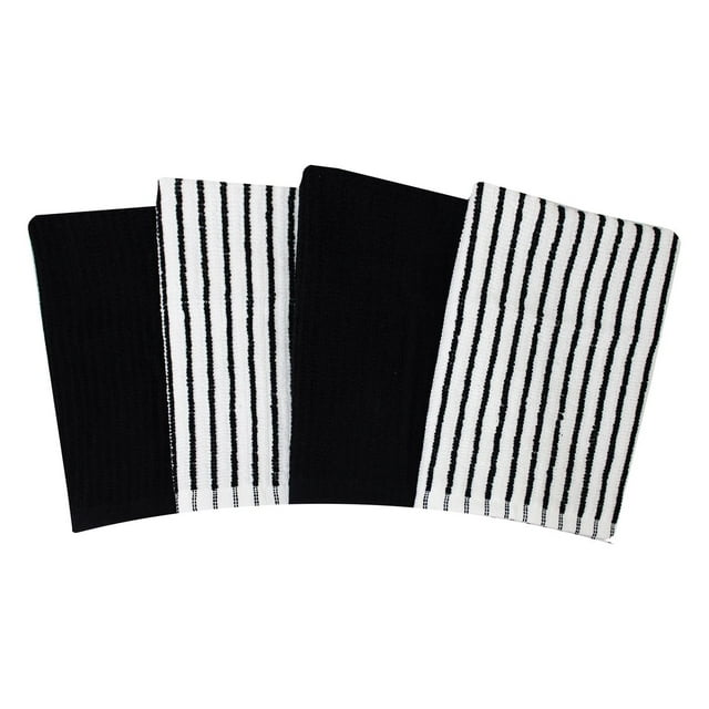 Hometrends Bar Mop Kitchen Towel 4 pack, 100% Cotton, 16 x 18 in, Black