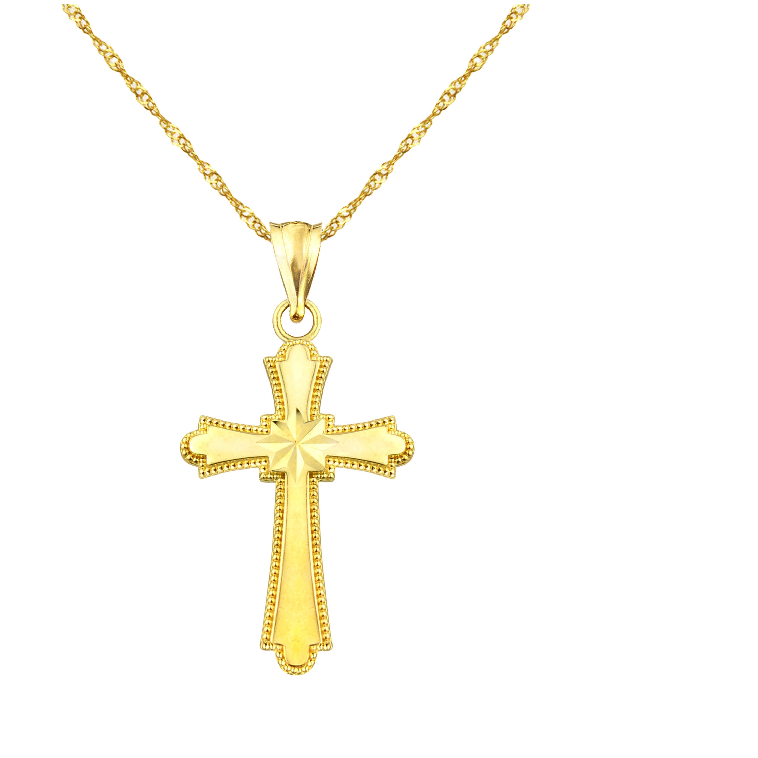 US GOLD Handcrafted 10kt High-Polish Cross Charm Pendant
