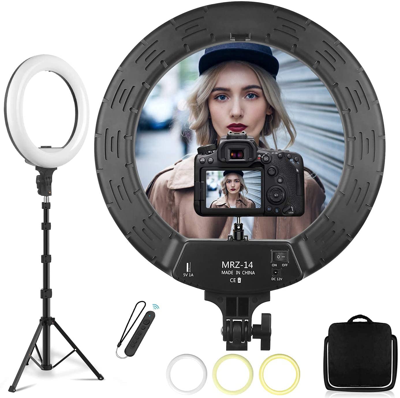 18 Selfie Ring Light for Photography/Makeup/TikTok/YouTube Video Dimmable Ring Light with Extendable Tripod Stand and Phone Holder LED Circle Lights 2.4G Wireless Remote and Multiple Lights Control 