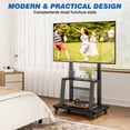 thumbnail image 3 of RTVR Rolling TV Stand with Wheels for 37-75 inch Screens, Portable Mobile TV Cart Height Adjustable Mount with Storage Shelves, Max 150 lbs, Black, 3 of 8