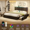 thumbnail image 5 of LED King Size Bed Frame with Storage and Headboard,King Bed Frame with 4 Storage Drawers and LED Lights,Velvet Upholstered Bed King Size with Charging Station,No Box Spring Needed,Black, 5 of 10