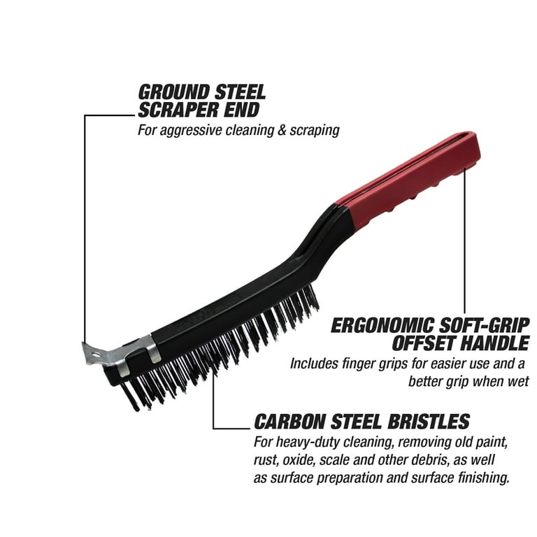 Hyde Tools 46834 Ergonomic Wire Brush With Scraper Blade – 6-Inch, High Carbon Steel (Pack Of 4)