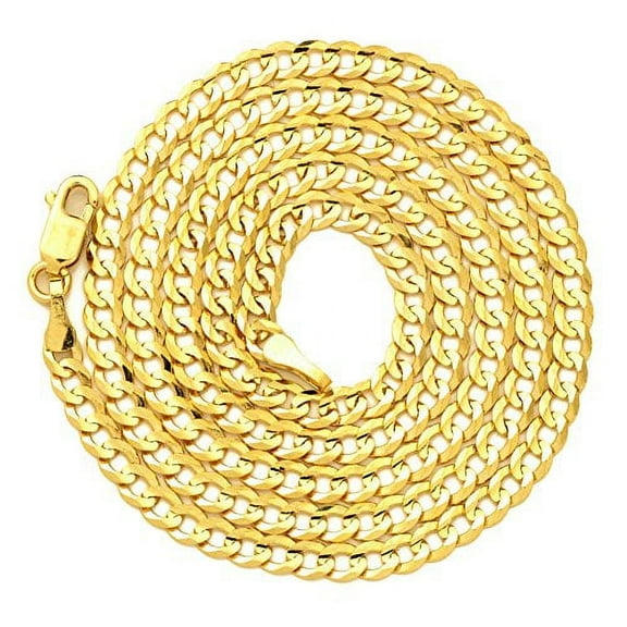 LoveBling 10k Yellow Gold 3mm Plain Solid Curb Cuban Necklace W/Lobster Lock (24")