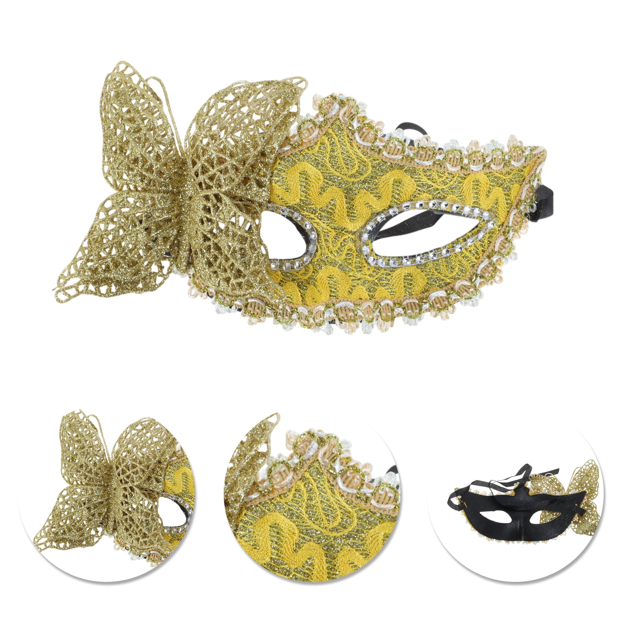Unique Bargains 1 Box Elegant 3D Butterfly Half Face Party Mask Yellow