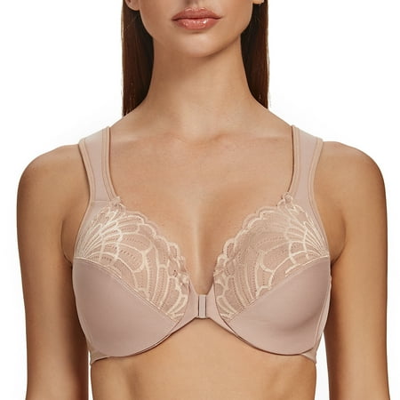 

MELENECA Underwire Front Closure Bras for Women Beige 48B