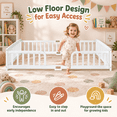 thumbnail image 2 of Miniyam Queen Size Kids Floor Bed with Guardrails, Low-to-Ground Montessori Wood Bed, White, 2 of 7