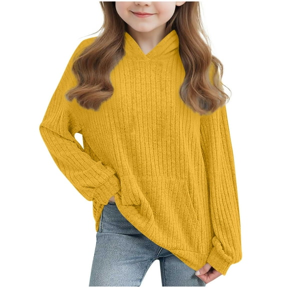 Kaemgyyd Sweatshirts for Teen Girls Casual Long Sleeve Fall Pullover Lightweight Ribbed Knit Shirts Fall Tops with Pocket 4-14 Years