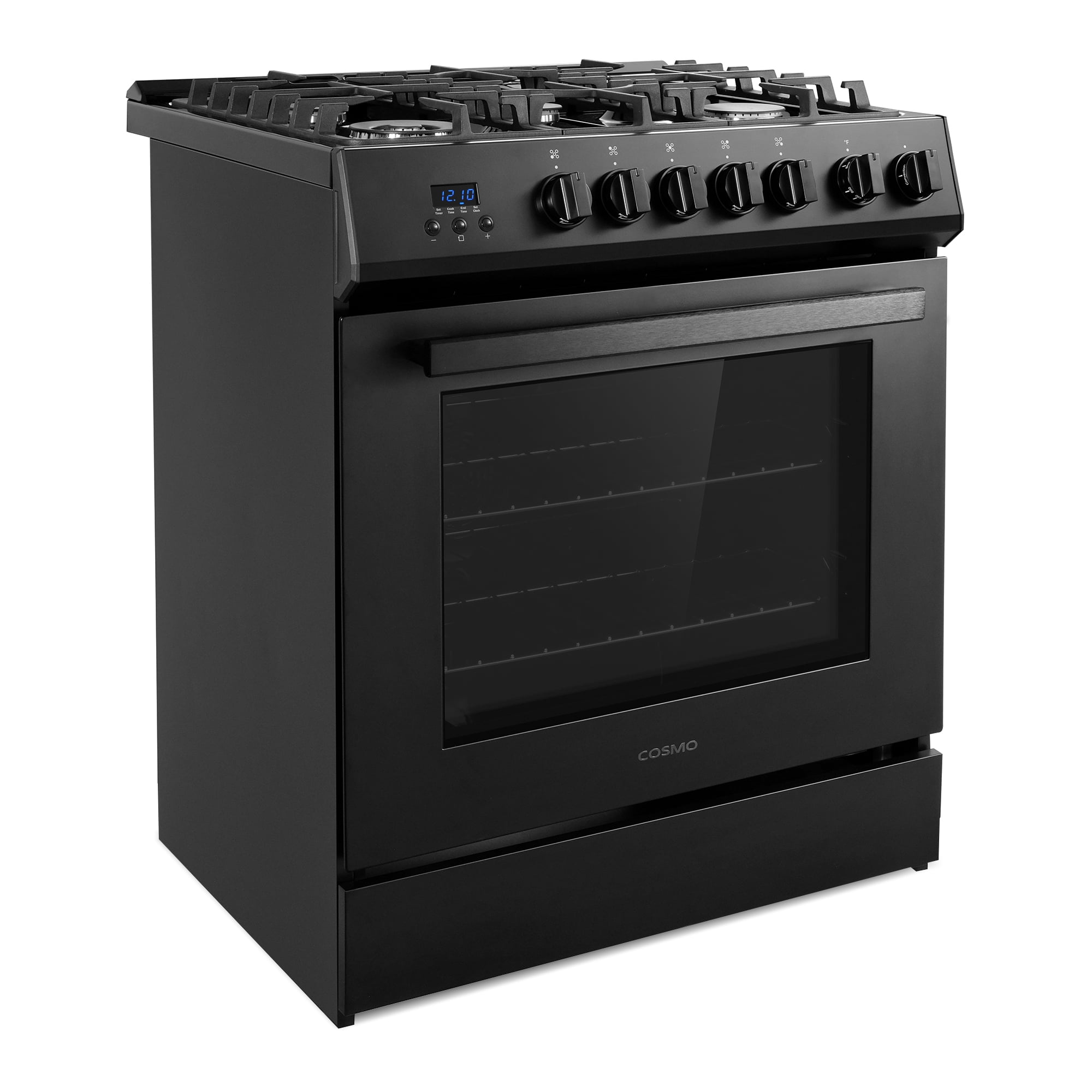Cosmo 30 in. Nebula Collection 5.0 cu. ft. Gas Range, 5 Burners, Rapid Convection Oven, Matte Black