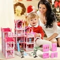 thumbnail image 4 of 16 Rooms Pink Dollhouse for Girls Ages 3+, with Furniture, Accessories, Colorful Lights and 3 Dolls, Pretend Play Gift, 4 of 9