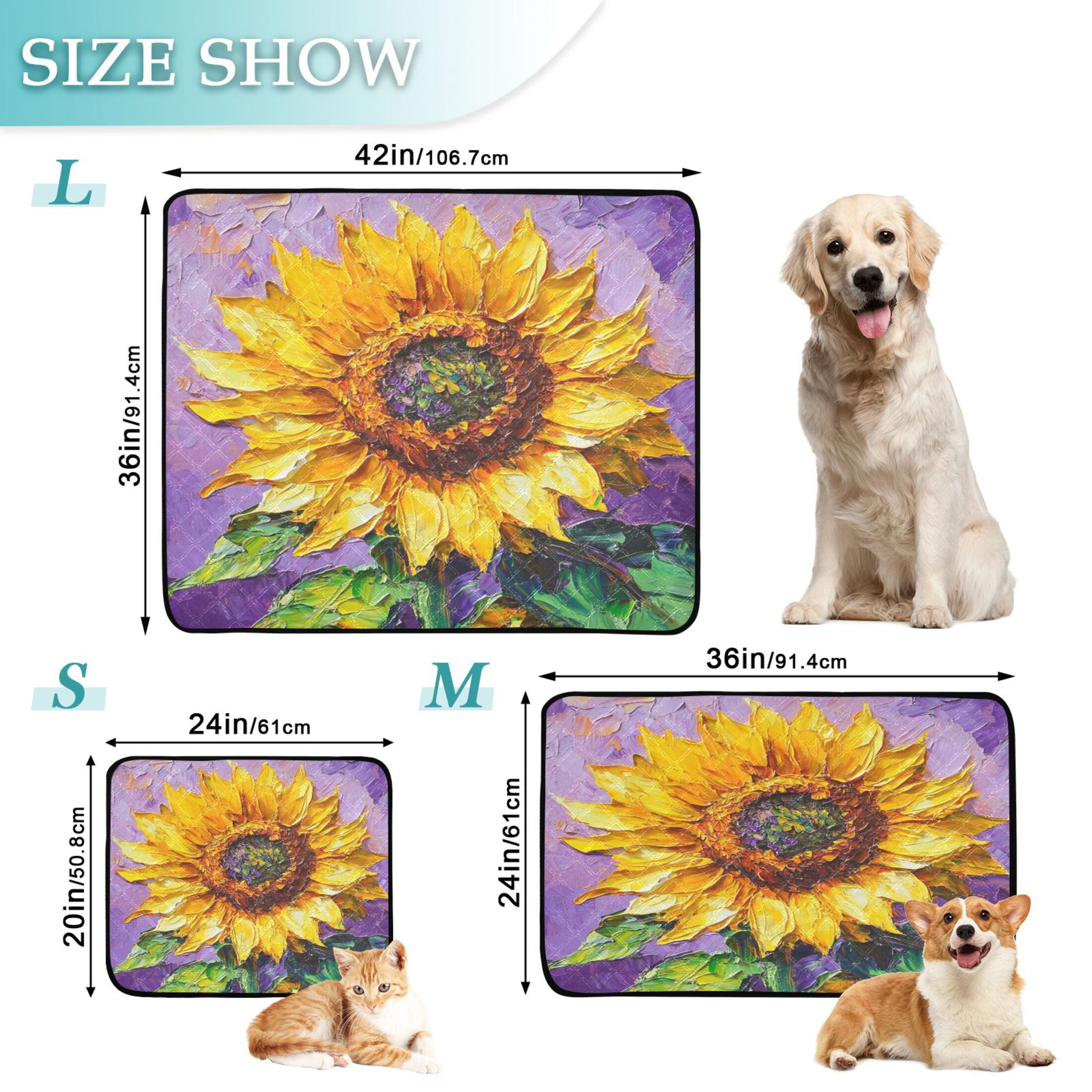Qxltty Bright Yellow Sunflower Cat litter Pads Pet Set of 3 Diaper Mats Center Anti-leakage Layer Absorbent Soft and Comfortable