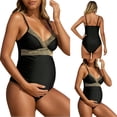 thumbnail image 3 of TGPMGRZ Maternity Women's One Piece Swimsuit V Neck Spaghetti Straps Bathing Suit Full Coverage Summer Backless Swimwear #01 Black, Size XL, 3 of 9