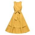 thumbnail image 7 of NTACZA Casual Dresses for Women Sleeveless Maxi Flowy Cotton Lien A-Line Round Neck Ruched Waist Vacation Front Tie Beach Yellow L, 7 of 7