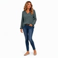 thumbnail image 4 of Women's V Neck Ribbed Knit Long Sleeve Tops Casual Bishop Sleeve Pullover Shirts for Fall Daily Wear, 4 of 7