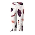 thumbnail image 4 of QUYUON Cropped Women Elastic Waist Capris Pants Casual Loose Fit Yoga Pants Comfy Lounge Workout Capris Sweatpants Summer Floral Print High Waisted Capris and Cropped Pants Trousers White L, 4 of 5
